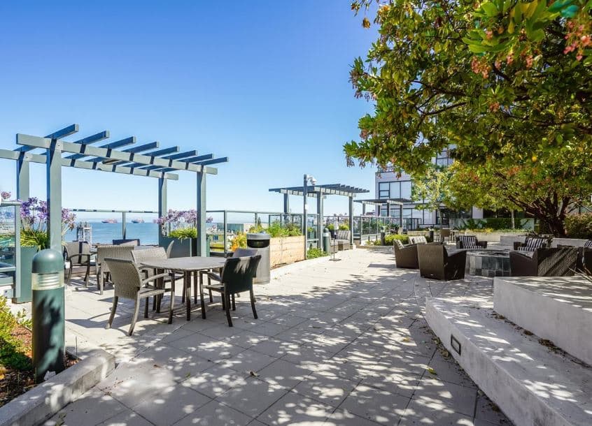 The courtyard is a perfect spot for gathering or relaxing, as it is equipped with plentiful seating, bountiful shade, and immaculate views. 