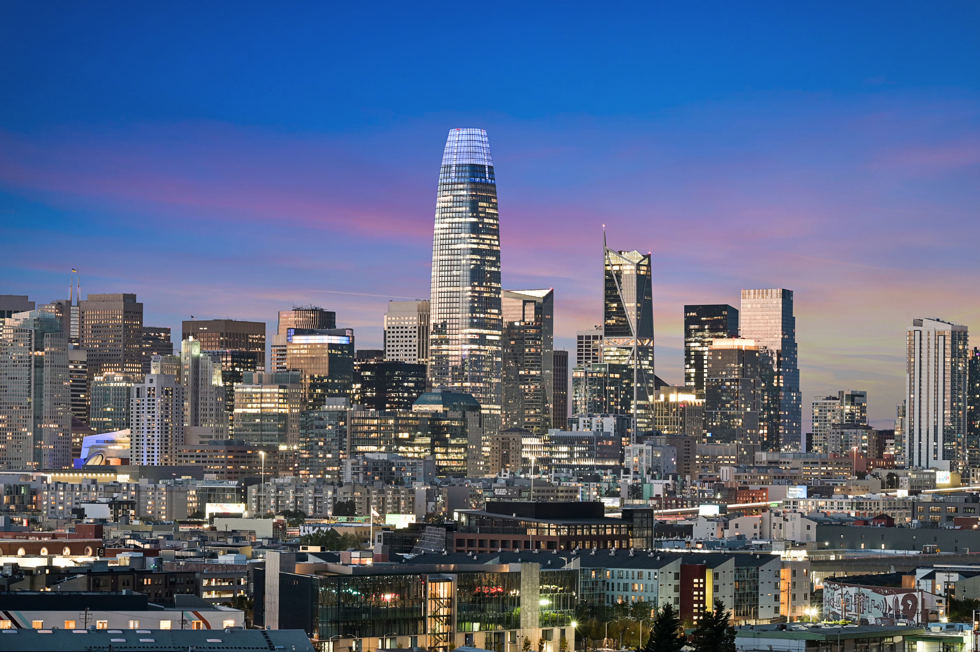 Zoomed SF skyline views from 567 Kansas in Potrero Hill