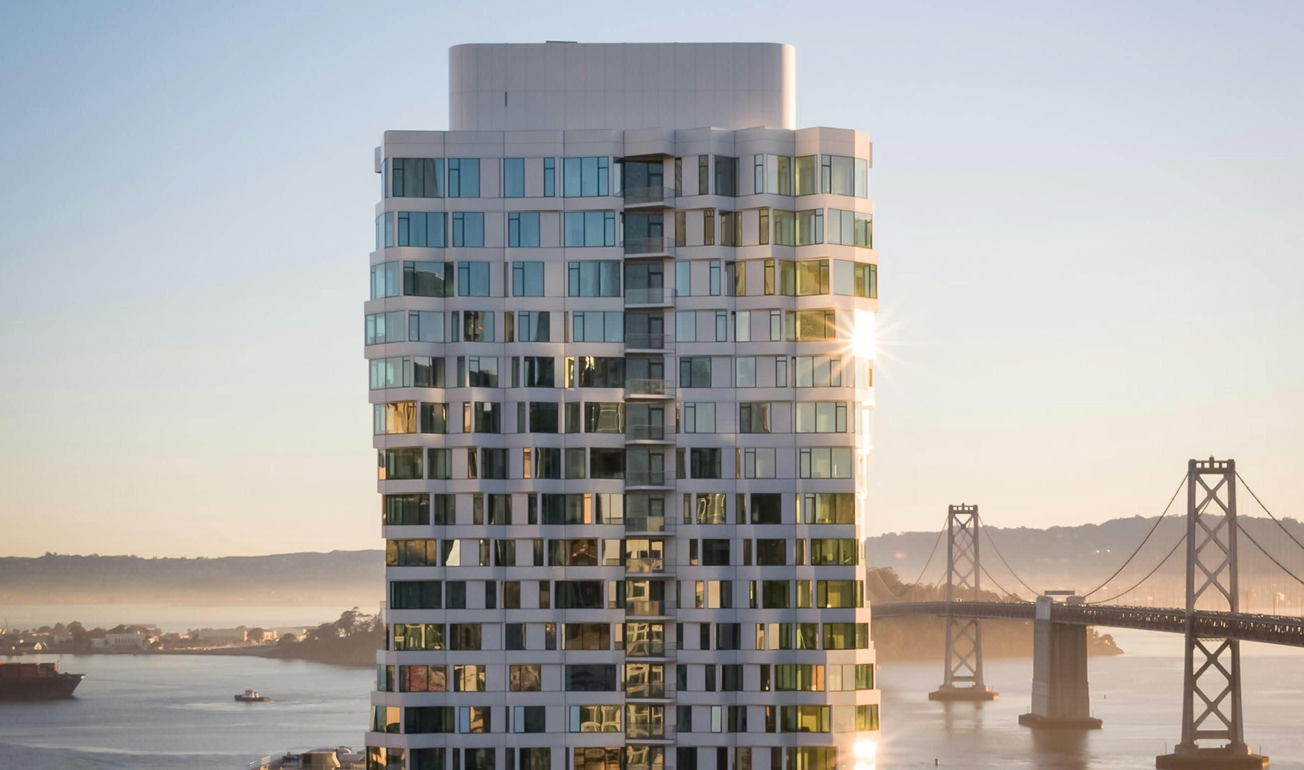 MIRA Tower is an architects dream that utilizes its design to the fullest by providing breathtaking views around the entire structure. It stands tall above the bay with its contemporary design and appearance. Photo courtesy of the MIRA website. 
