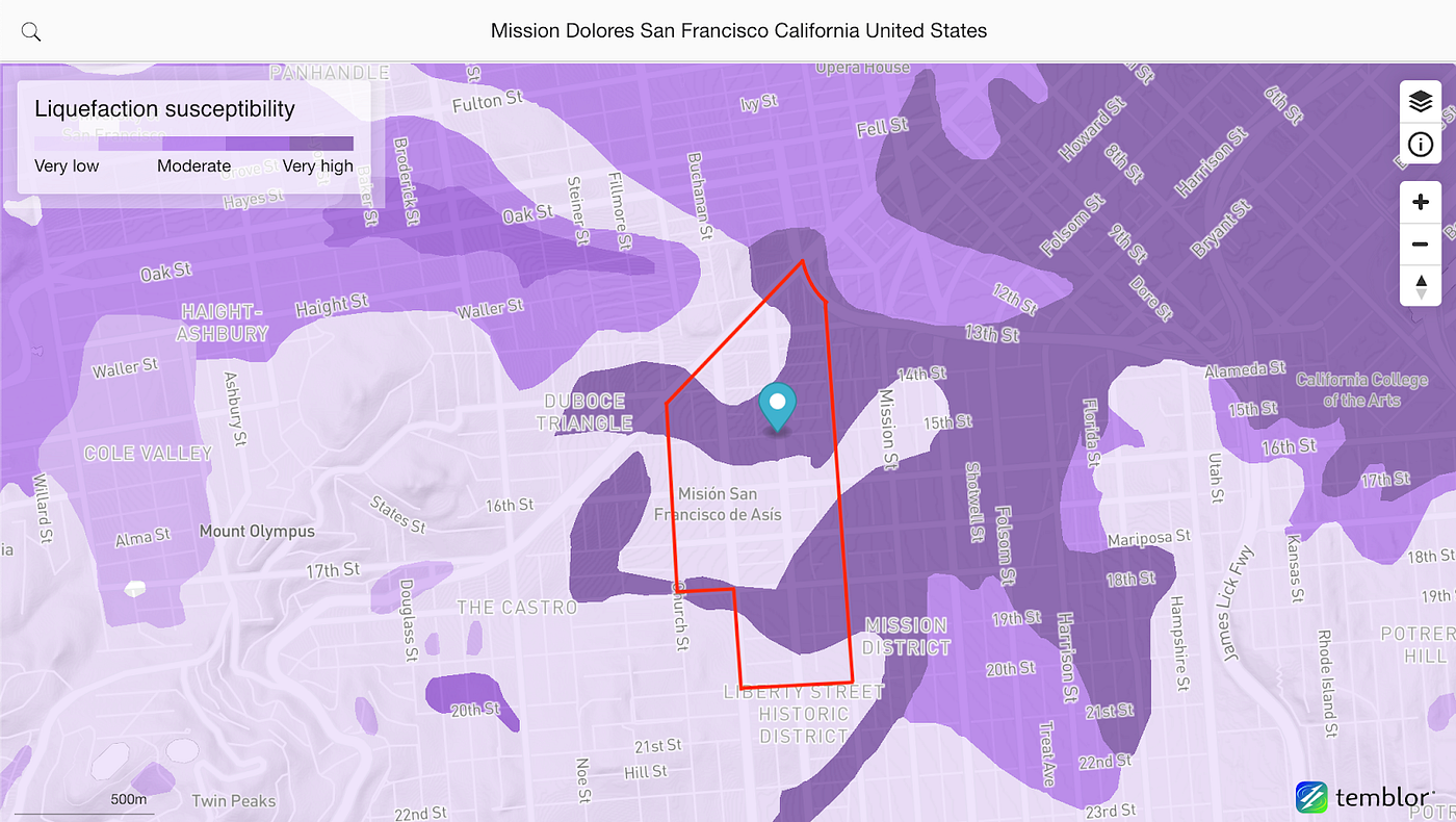 Map of liquefaction susceptibility for Mission Dolores and surrounding areas